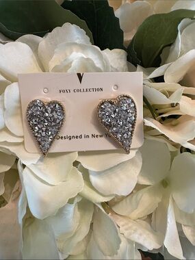 Silver Heart Crystal Stud Earrings
